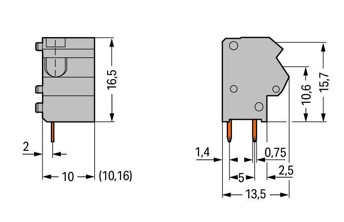 Stackable PCB terminal block; 2.5 mm; Pin spacing 10/10.16 mm; 1-pole; PUSH WIRE®; 2,50 mm; dark gray Wago 254-862 Модульные клеммы с зажимом PUSH WIRE®, приводимым в действие при помощи отвертки для индивидуальной сборки клеммных колодокЗажим одножильных проводников и тонкожильных проводников с наконечниками путем вставкиТестовый разъем для тестового штекера O 2 ммЭкономит место на печатной плате, всего 8,9 мм глубинойТакже доступны с 2-проводным соединением...