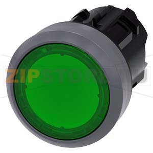 АКТУАТОР КНОПКИ С ВОЗМОЖНОСТЬЮ ПОДСВЕТКИ, 22MM, КРУГЛ., ПЛАСТИК С МЕТАЛЛИЧЕСКИМ ФРОНТАЛЬНЫМ КОЛЬЦОМ, КНОПКА ЗЕЛЁНАЯ ПЛОСКАЯ, С ФИКСАЦИЕЙ, ДЕБЛОКИРОВКА НАЖАТИЕМ, С ГРАВИРОВКОЙ ЛАЗЕРОМ, ПЕРВЫЕ БУКВЫ СЛОВ - ВЕРХНИЙ РЕГИСТР, ДАЛЕЕ - НИЖНИЙ РЕГИСТР Siemens 3SU 