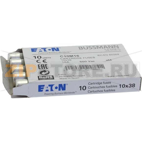 Предохранитель, 1 A, AC 500 В, 120 кА, 10x38 мм, aM, IEC Eaton CYLINDRICAL FUSE 10x38 1A AM 500 