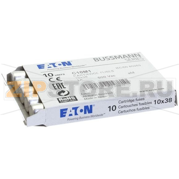 Предохранитель, 1 A, AC 500 В, 120 кА, 10x38 мм, aM, IEC Eaton CYLINDRICAL FUSE 10x38 1A AM 500 