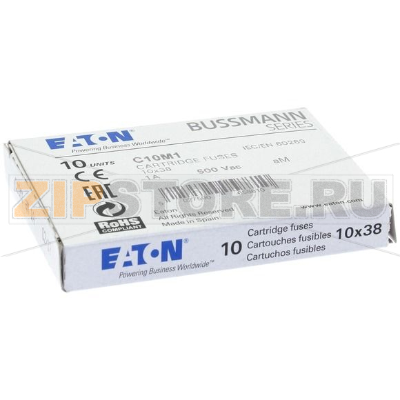 Предохранитель, 1 A, AC 500 В, 120 кА, 10x38 мм, aM, IEC Eaton CYLINDRICAL FUSE 10x38 1A AM 500 