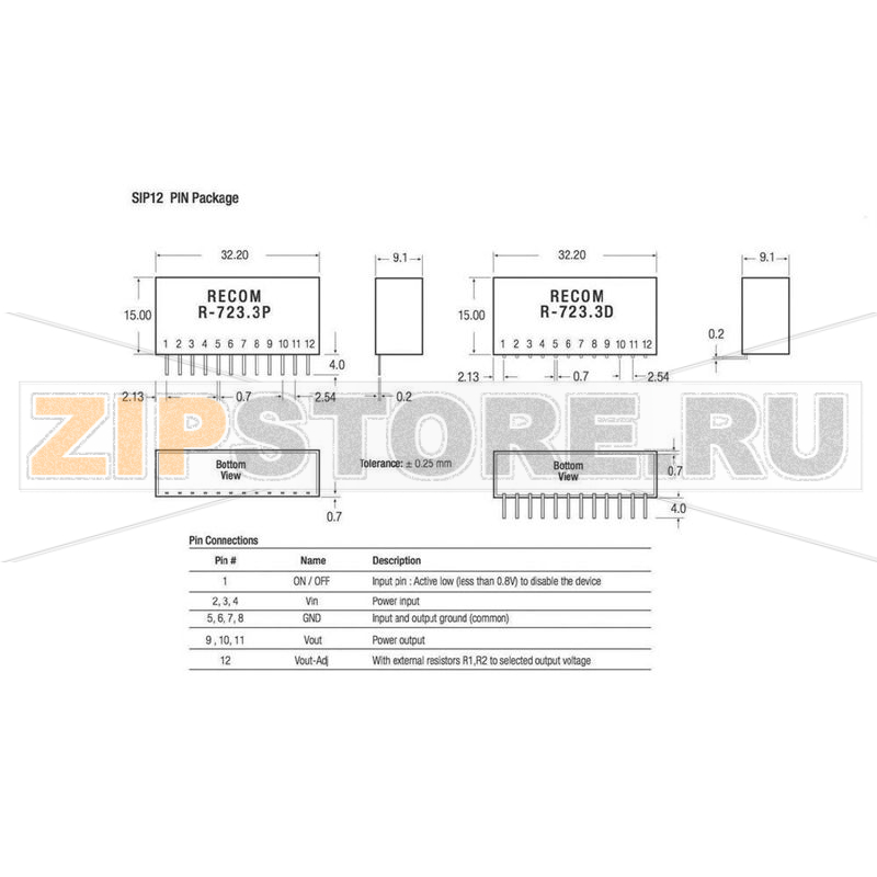 Преобразователь DC/DC, печатный монтаж, 5 В/DC, 4 A, 20 Вт Recom R-745.0P 