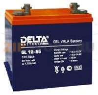 Delta GL 12-55 Гелевый аккумулятор Delta GL 12-55 (характеристики): Напряжение - 12 В; Емкость - 55 Ач; Габариты: 239 мм x 132 мм x 235 мм, Вес: 18 кгТехнология аккумулятора: GEL