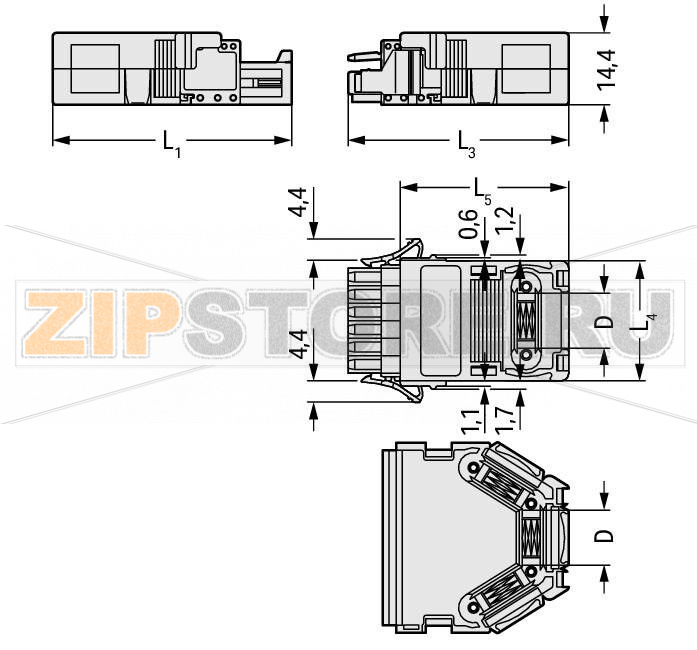 Корпус разгрузки натяжения; оранжевые Wago 734-634 Для использования только с кабельными стяжкамиМаксимальная ширина кабельной стяжки 3,6 мм1 кабельный вывод, сзади...