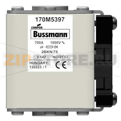 Предохранитель, 700 A, AC 1000 В, 100 кА, size 2, 61x75x77 мм, aR, IEC UL Eaton FUSE 700A 1000 
