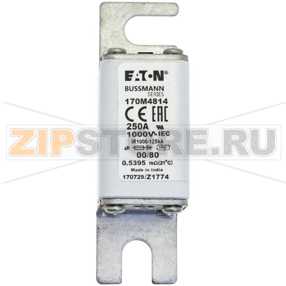 Предохранитель, 250 A, AC 1000 В, 125 кА, 00, aR, DIN, IEC Eaton FUSE 250A 1000V 00/80 AR 