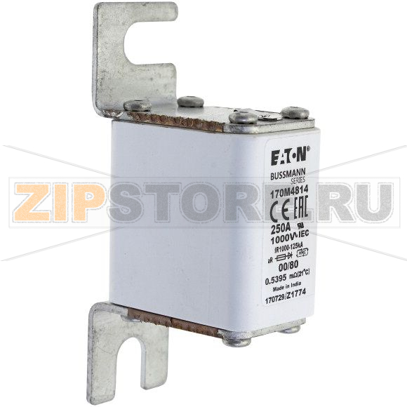 Предохранитель, 250 A, AC 1000 В, 125 кА, 00, aR, DIN, IEC Eaton FUSE 250A 1000V 00/80 AR 