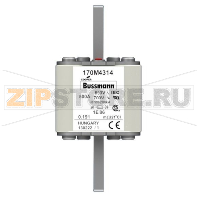Предохранитель, 500 A, AC 690 В, 200 кА, size 1, 53x69x111 мм, aR, IEC Eaton FUSE 500A 690V 1E/ 