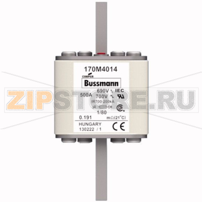 Предохранитель, 500 A, AC 690 В, 200 кА, DIN 1, 53x53x108 мм, aR, DIN, IEC Eaton FUSE 500A 690V 