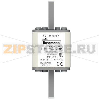 Предохранитель, 315 A, AC 690 В, 200 кА, size 1, 45x45x110 мм, aR, IEC UL Eaton FUSE 315A 690V 