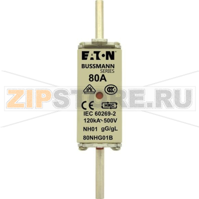 Предохранитель, 80 A, AC 500 В, 120 кА, NH01, gL/gG, IEC Eaton NH FUSE 80A 500V GG/GL SIZE 01 