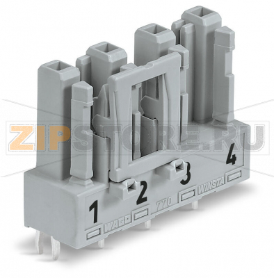 Розетка для печатных плат; прямые; 4-пол.; Код. B; серые Wago 770-844 Protected against mismating and maintenance-freePush-in CAGE CLAMP® spring pressure connection technology allows solid conductors to be simply pushed into a unit.Two wire connections per pole for loops or bridgesAdditional variable coding is possible.Components can be clearly printed on and color-coded to meet custom requirements....