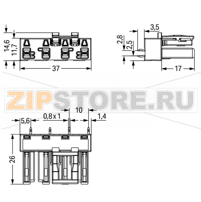 Розетка для печатных плат; прямые; 4-пол.; Код. B; серые Wago 770-844 Protected against mismating and maintenance-freePush-in CAGE CLAMP® spring pressure connection technology allows solid conductors to be simply pushed into a unit.Two wire connections per pole for loops or bridgesAdditional variable coding is possible.Components can be clearly printed on and color-coded to meet custom requirements....