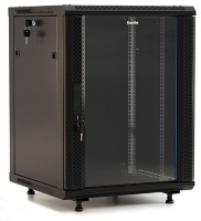 Hyperline TWB-FC-1266-GP-RAL9004 Шкаф настенный 19-дюймовый (19"), 12U, 662x600х600мм, стеклянная дверь с перфорацией по бокам, ручка с замком, с возможностью установки на ножки (в комплекте), цвет черный RAL 9004 разобранный