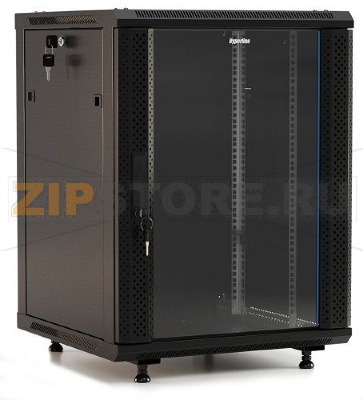 Hyperline TWB-FC-1266-GP-RAL9004 Шкаф настенный 19-дюймовый (19&quot;), 12U, 662x600х600мм, стеклянная дверь с перфорацией по бокам, ручка с замком, с возможностью установки на ножки (в комплекте), цвет черный RAL 9004 разобранный 