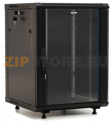 Hyperline TWB-FC-1266-GP-RAL9004 Шкаф настенный 19-дюймовый (19&quot;), 12U, 662x600х600мм, стеклянная дверь с перфорацией по бокам, ручка с замком, с возможностью установки на ножки (в комплекте), цвет черный RAL 9004 разобранный 
