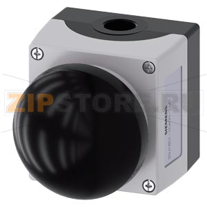 Корпус для командных устройств 22 мм, кругл., материал корпуса: металл, верхняя часть корпуса, цвет: серый, 1 командный пункт, металл, командный пункт посередине, A = нажимной выключатель аварийного останова, цвет: черный, нажатием на кнопку, 1 НО, винтов 