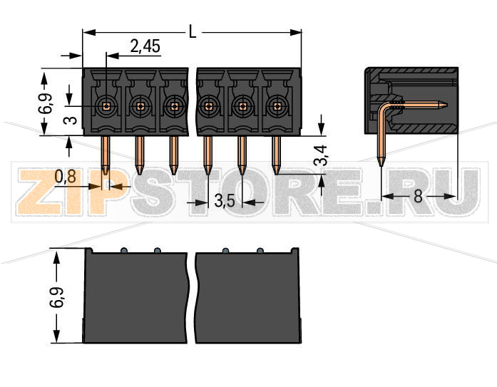 MCS MINI SL Вилка THT; 0.8 x 0.8 mm solder pin; угловые; Шаг контактов 3,5 мм; 3-пол.; черные Wago 714-163 Корпус вилок отливается из изоляционного материала, пригодного для пайки оплавлением припоя без использования свинцаРазделенные разъемы выводов предотвращают повреждения и обеспечивают вилкам защиту от касания в неподсоединенном состоянииВозможны варианты кодировки...