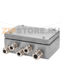 Junction box SIWAREX JB ATEX stainless steel housing to connect in parallel up to 4 load cells in 4-wire or 6-wire system; degree of protection: IP66; dimensions: 150 x 100 x 61 mm; for use in potentially explosive area II 2 G Ex ia/ib IIC T6 Gb; II 3 G E