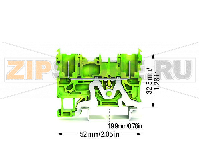 2-контактные базовые клеммы с заземлением; для DIN-рейки 35 x 15 и 35 x 7,5; зеленые-желто Wago 2022-1607 