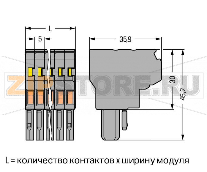 2-проводная розетка; 4 mm; 5-пол.; 4,00 mm; серые Wago 769-125 