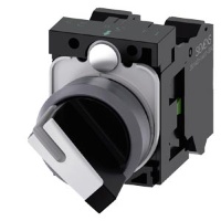 ПОВОРОТНЫЙ ПЕРЕКЛЮЧАТЕЛЬ С ВОЗМОЖНОСТЬЮ ПОДСВЕТКИ, 22MM, КРУГЛЫЙ, ПЛАСТИК С МЕТАЛЛИЧЕСКИМ ФРОНТАЛЬНЫМ КОЛЬЦОМ, КОРОТКАЯ ЧЁРНАЯ РУКОЯТКА С БЕЛОЙ ВСТАВКОЙ, 2 КОММУТАЦИОННЫХ ПОЛОЖЕНИЯ O-I, С ФИКСАЦИЕЙ, УГОЛ ПЕРЕКЛЮЧЕНИЯ 90 ГРАД., 10:30Ч/13:30Ч, С ДЕРЖАТЕЛЕМ,