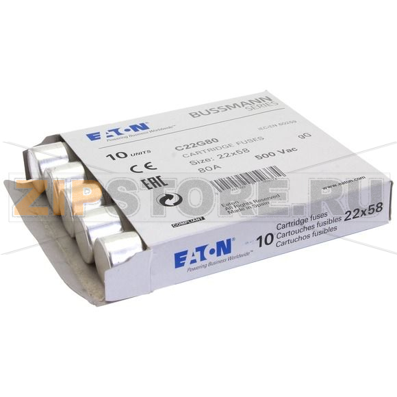 Предохранитель, 80 A, AC 500 В, 120 кА, 22x58 мм, gL/gG, IEC Eaton CYLINDRICAL FUSE 22x58 80A G 