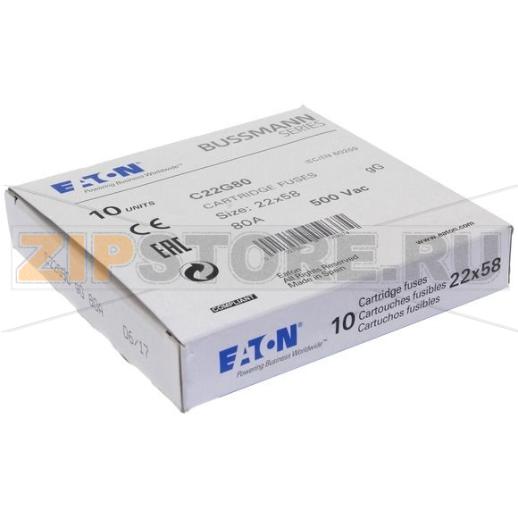 Предохранитель, 80 A, AC 500 В, 120 кА, 22x58 мм, gL/gG, IEC Eaton CYLINDRICAL FUSE 22x58 80A G 