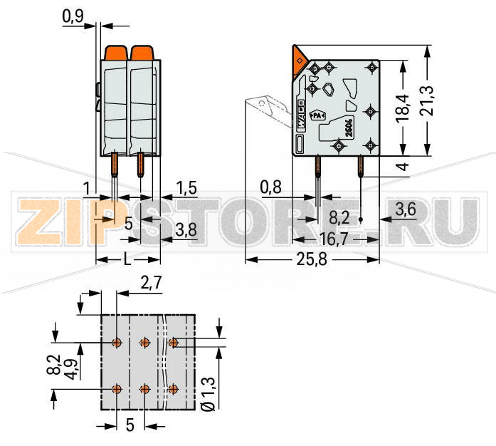 Клемма на печатную плату; рычаг; 4 mm; Шаг контактов 5 мм; 6-пол.; Push-in CAGE CLAMP®; 4,00 mm; серые Wago 2604-3106 Клеммные?колодки?с?зажимами?Push-in CAGE CLAMP®,?приводимыми?в?действие?при?помощи?нажимных?кнопокЗажим одножильных проводников и тонкожильных проводников с наконечниками путем вставкиНажимные кнопки, открывающие зажим с минимальными усилиями, для простого подключения / извлечения тонкопроволочных проводниковУдобный монтаж без использования инструментовИсполнения с тестовыми разъемами и разделителями и без нихДоступны исполнения с индивидуальным внутренним объединением (заводская сборка), например, объединение с заземляющим проводом...