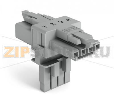 T-distribution connector; 4-pole; Cod. B; 1 input; 2 outputs; 2 locking levers; gray Wago 890-1631 Protected against mismating and maintenance-freeLow profile with 4.4 mm pole spacingComponents can be clearly printed on and color-coded to meet custom requirements....