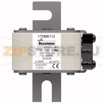 Предохранитель, 900 A, AC 690 В, 200 кА, 3, 76x92x109 мм, aR, DIN, IEC Eaton FUSE 900A 690V 3KN 