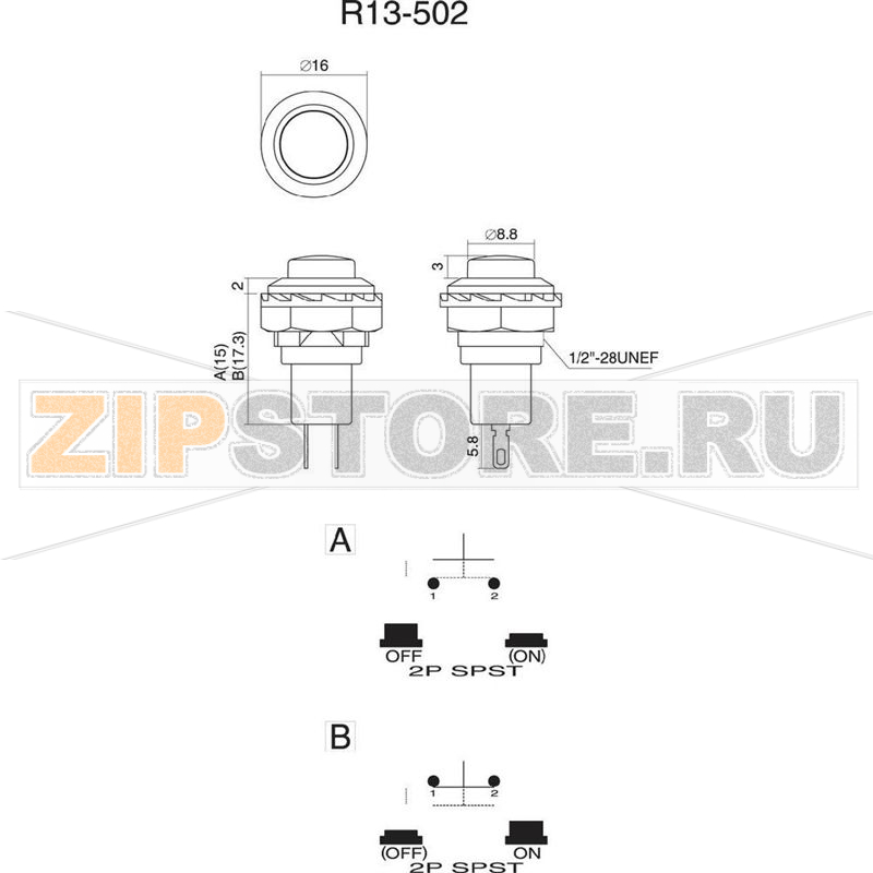 Кнопка 250 В/AC, 1.5 А, 1 x выкл/вкл, без фиксации, 1 шт TRU Components TC-R13-502MA-05BK 