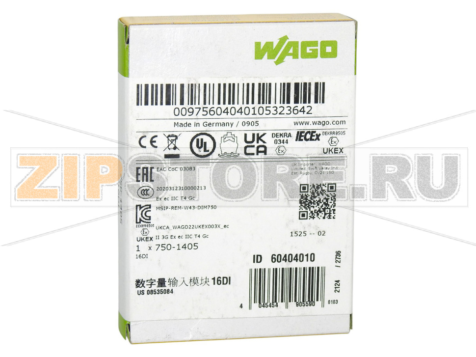 16-канальный дискретный вход; тока; 3 мс; светло-серые Wago 750-1405 