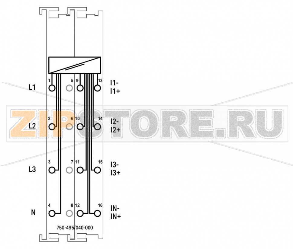 3-фазное измерение мощности; 690 В перем. т. / 5 А; Extreme; темно-серые Wago 750-495/040-001 The 750-495 3-Phase Power Measurement Module measures electrical data in a three-phase supply network. The voltage is measured via network connection to L1, L2, L3 and N. The current of the three phases is fed to IL1, IL2, IL3 and IN (two clamping points each +,-) via current transformers or via Rogowski coils for the 750-495/000-002 Module. The module transmits metrics (e.g., reactive/apparent/effective power, energy consumption, power factor, phase angle, frequency, over-/undervoltage) directly into the process image, without requiring high computing power from the controller. Both comprehensive metrics and harmonic analysis up to the 41st harmonic permit extensive network analysis via the fieldbus. These metrics enable the operator to optimize supply to a drive or machine, protecting the system from damage and failure. Insulation failures can be detected and prevented via current measurement performed in the neutral conductor. The four-quadrant display indicates the load type (inductive, capacitive) and whether it is an energy consumer or producer.The device is ideal for operation in extreme environments thanks to:Extended temperature rangeGreater immunity to impulse voltages and electromagnetic interferenceHigher vibration and shock resistance...