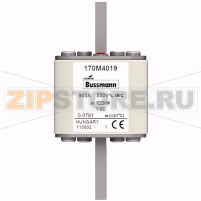 Предохранитель, 900 A, AC 550 В, 200 кА, DIN 1, 53x53x108 мм, aR, DIN, IEC Eaton FUSE 900A 550V 