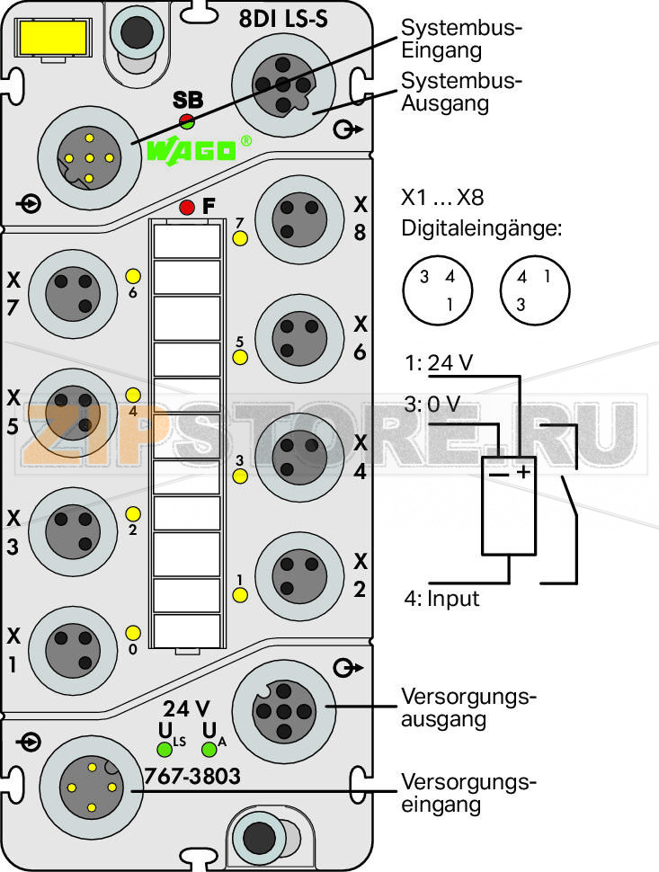 767 Series  I/O System Модуль, 8 дискретных входов; тока; Включение по низкому уровню; 8 x M8; светло-серые Wago 767-3803 Краткое описание:Этот дискретный модуль ввода регистрирует двоичные сигналы от выключателей, датчиков и бесконтактных переключателей (BERO).Характеристики:- 8 дискретных входов, 24 В пост. тока, переключение по низкому уровню- Возможность диагностики (для каждого модуля)- Возможность параметризации (фильтр, инверсия, имитация и диагностика в реальном времени)Комплект поставки:Маркировочная карточка WMB для модуля, желтаяМаркировочная полоскаЗащитные крышки M8 (2 шт.)...