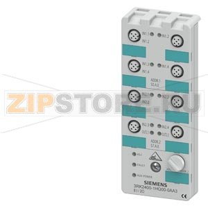 AS-ИНТЕРФЕЙС КОМПАКТНЫЙ МОДУЛЬ K60 A/B-SLAVE, ЦИФР., 8E/2A, IP67 3 X 2 E / 2 X 1E/1A, DC 24V 8 X M12-ГНЕЗДА СПЕЦИАЛЬНО ДЛЯ ДАТЧИКОВ/ИСП. С ФУНКЦИЕЙ ДИАГНОСТИКИ. МОНТ.ПЛ. 3RK1901-0CA00 ИЛИ 3RK1901-0CB00 ЗАКАЗЫВАЕТСЯ ОТДЕЛЬНО Siemens 3RK2400-1HQ00-0AA3 