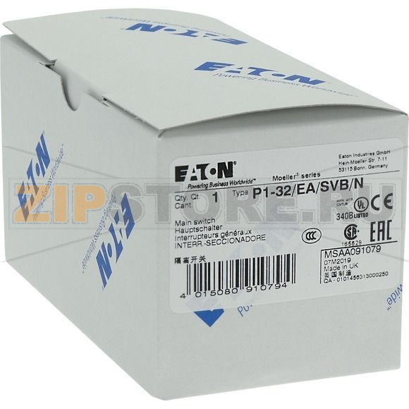 Выключатели главные, P1, 32 A, 3-полюсн. + N Eaton P1-32/EA/SVB/N 