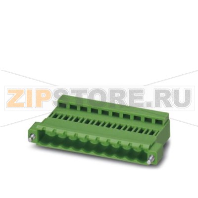 Вилочная часть Phoenix Contact ICC 2,5/23-STZF-5,08 Номинальный ток: 12 А, Расчетное напряжение (III/2): 320 В, Полюсов: 23, Размер шага: 5,08 мм, Технология подключения: Обжим, Цвет: зеленый, Соответствующие обжимные штыревые контакты с параметрами номинального тока (А) и для проводников указанного сечения (мм²): 10A/ICC-MT 0,5-1,0 (3190577) 10A/ICC-MT 0,5-1,0 BA (3190603) 12A/ICC-MT 1,5-2,5 (3190580) 12A/ICC-MT 1,5-2,5 BA (3190593). ВА = контакты в ленте.Минимальный заказ: 50 шт.Упаковка: 50 шт.