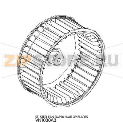 St. steel Fan D=196 H=81 39 Blades Unox XVC 305  St. steel Fan D=196 H=81 39 Blades Unox XVC 305Запчасть на деталировке под номером: 113Название запчасти на английском языке: St. steel Fan D=196 H=81 39 Blades Unox XVC 305