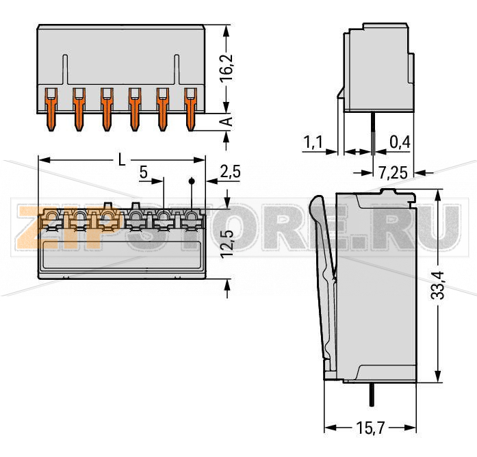 Розетка под пайку THT; 0.4 x 1.3 mm solder pin; прямые; Шаг контактов 5 мм; 5-пол.; светло-серые Wago 2092-1305 Выходы под печатные платы с защитой от касанияЛегко идентифицируемые входы и выходы печатной платыВозможны варианты кодировки...
