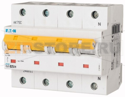 Выключатель автоматический 25А, кривая откл. D, 3+N полюса, откл. способ. 25 кА Eaton PLHT-D25/3N 