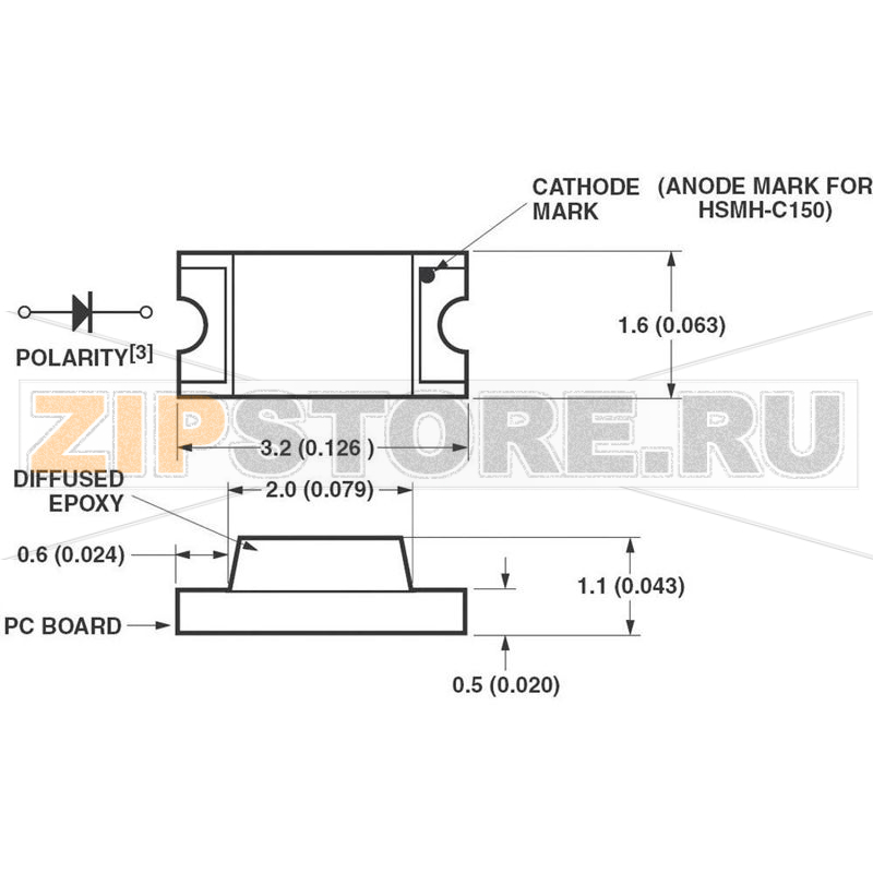 Светодиод 90 мкд, SMD, 1206, оранжевый, 170°, 20 мА, 1.9 В Avago Technologies HSML-C150 