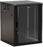 Hyperline TWB-FC-1566-GP-RAL9004 Шкаф настенный 19-дюймовый (19"), 15U, 787x600х600мм, стеклянная дверь с перфорацией по бокам, ручка с замком, с возможностью установки на ножки (в комплекте), цвет черный (RAL 9004) (разобранный)