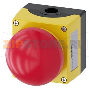 Корпус для командных устройств 22 мм, кругл., материал корпуса: металл, верхняя часть корпуса, цвет: желтый, 1 командный пункт, металл, командный пункт посередине, A = нажимной выключатель аварийного останова, цвет: красный, положительная блокировка, разб 