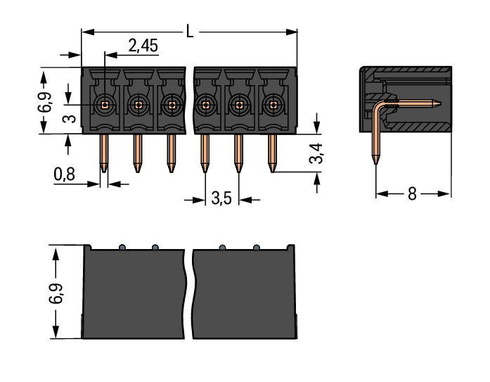 MCS MINI SL Вилка THT; 0.8 x 0.8 mm solder pin; угловые; Шаг контактов 3,5 мм; 4-пол.; черные Wago 714-164 Корпус вилок отливается из изоляционного материала, пригодного для пайки оплавлением припоя без использования свинцаРазделенные разъемы выводов предотвращают повреждения и обеспечивают вилкам защиту от касания в неподсоединенном состоянииВозможны варианты кодировки...