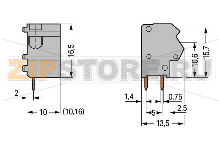 Stackable PCB terminal block; 2.5 mm; Pin spacing 10/10.16 mm; 1-pole; PUSH WIRE®; 2,50 mm; light gray Wago 254-863 Модульные клеммы с зажимом PUSH WIRE®, приводимым в действие при помощи отвертки для индивидуальной сборки клеммных колодокЗажим одножильных проводников и тонкожильных проводников с наконечниками путем вставкиТестовый разъем для тестового штекера O 2 ммЭкономит место на печатной плате, всего 8,9 мм глубинойТакже доступны с 2-проводным соединением...