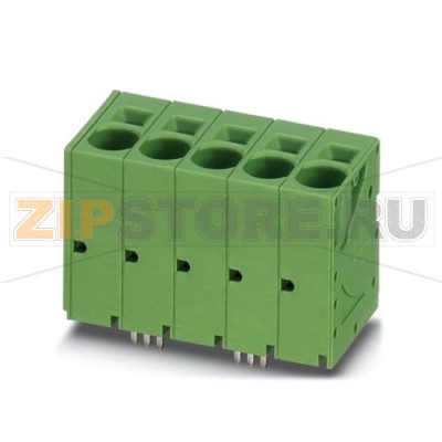 Клеммы для печатного монтажа Phoenix Contact SPT 16/ 2-V-10,0-ZB Номинальный ток: 76 А, Номинальное напряжение: 1000 В, Размер шага: 10 мм, Полюсов: 2, Тип подключения: Пружинные зажимы, Монтаж: пайка, Цвет: зеленый.Минимальный заказ: 50 шт.Упаковка: 50 шт.