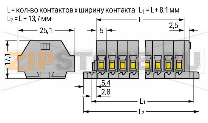 2-проводные клеммные колодки; 8-пол.; без кнопок; с крепежными фланцами; для винтового или аналогичных типов крепления; Крепежное отверстие 3,2 мм O; 1,5; CAGE CLAMP®; 1,50 mm; серые Wago 260-108 