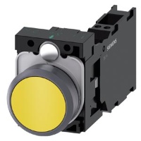 Кнопочный выключатель, 22 мм, кругл., пластмасса с металлическим фронтальным кольцом, цвет: желтый, кнопка, плоск., нажатием на кнопку, с держателем 1 НО + 1 НЗ, пружинная клемма Siemens 3SU1130-0AB30-3FA0
